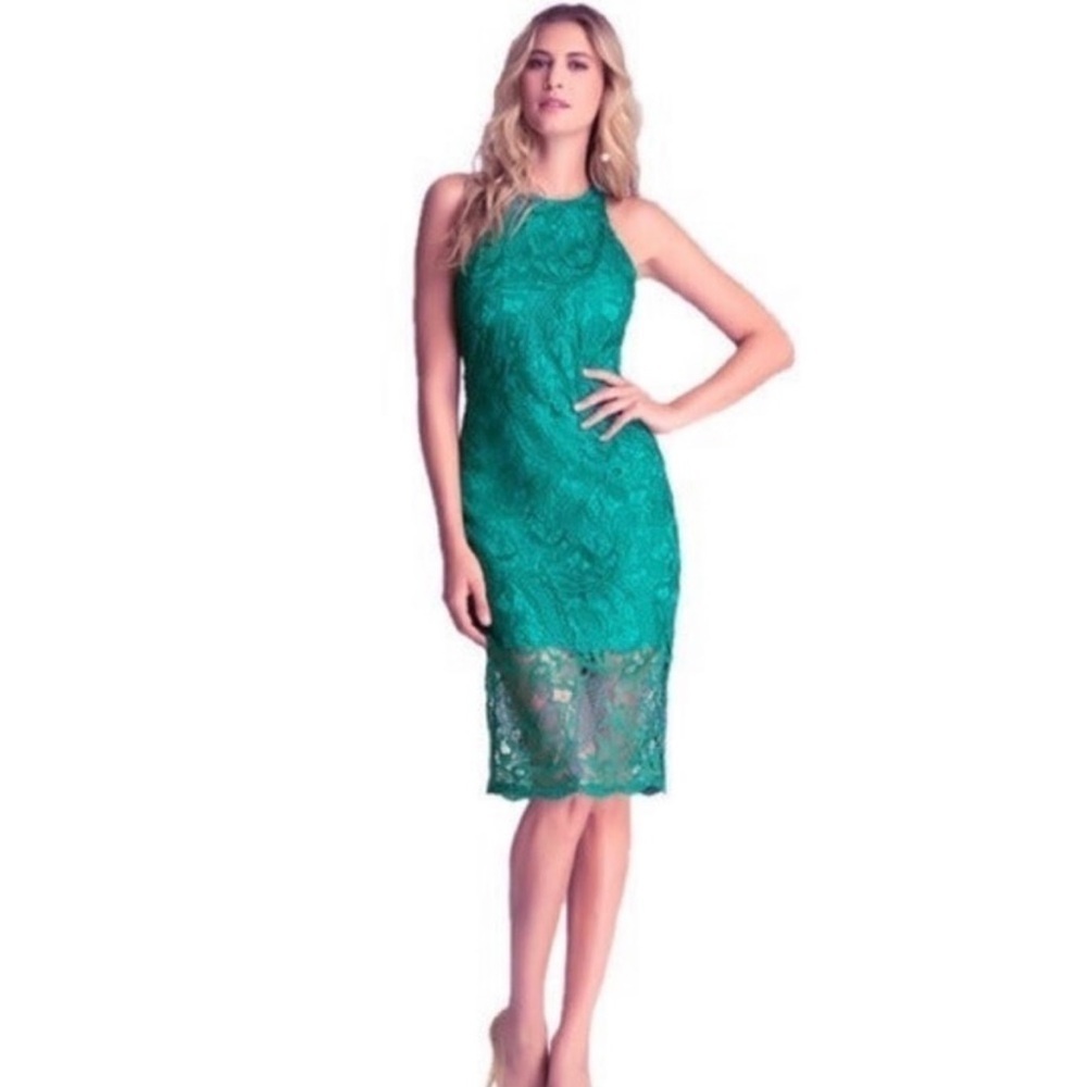 Bebe Ladies Dressy Sleeveless Mid-Calf Lace Dress Green Size 4 - Picture 4 of 13
